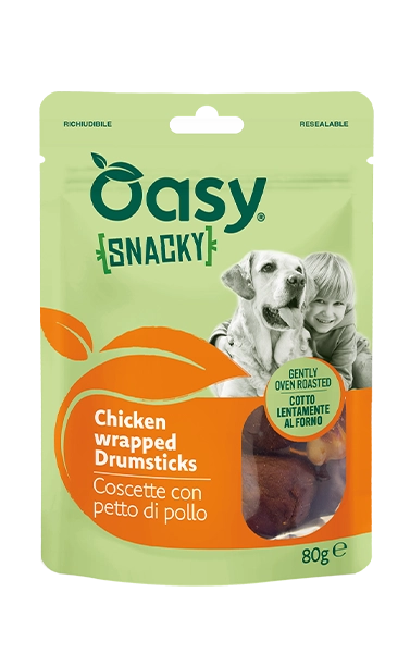 Snacky - snack in busta per cani - Coscette con Petto di Pollo