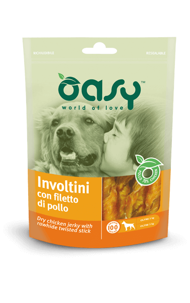 involtini con filetto di pollo - snack per cani oasy