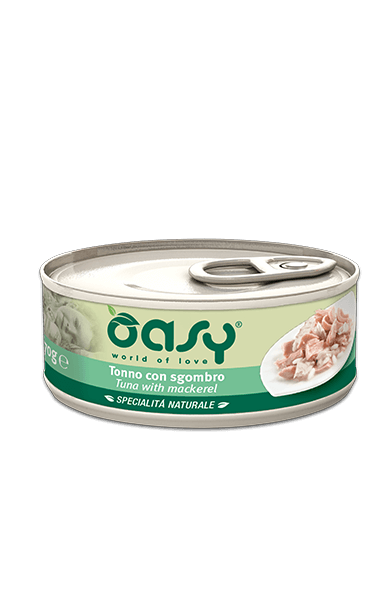 tonno con sgombro Cibo umido naturale per gatti Oasy