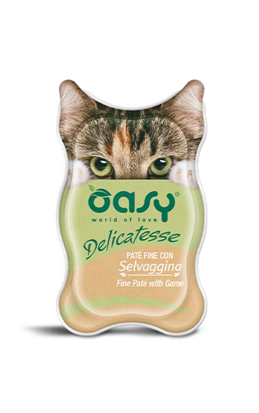 paté fine con selvaggina cibo umido per gatti Oasy