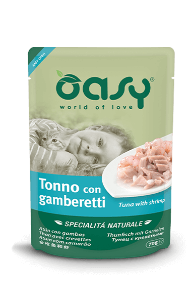 tonno con gamberetti umido per gatti oasy