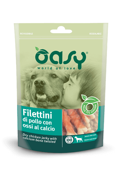 filettini di pollo con ossi al calcio - snack per cani Oasy