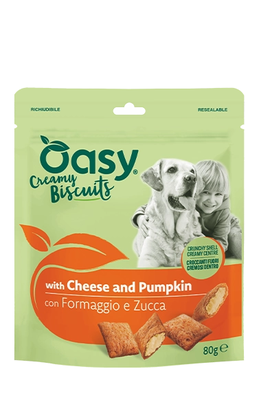 Oasy Creamy Biscuits per cani - Biscotti cremosi con formaggio e zucca