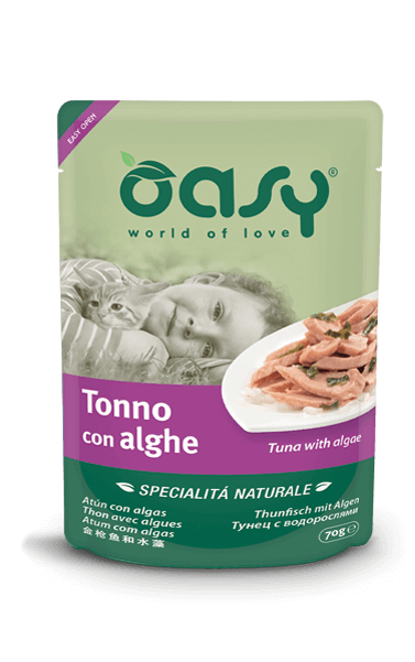 tonno con alghe cibo umido naturale per gatti Oasy