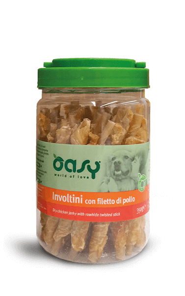 Involtini con filetto di pollo in barattolo - snack per cani Oasy