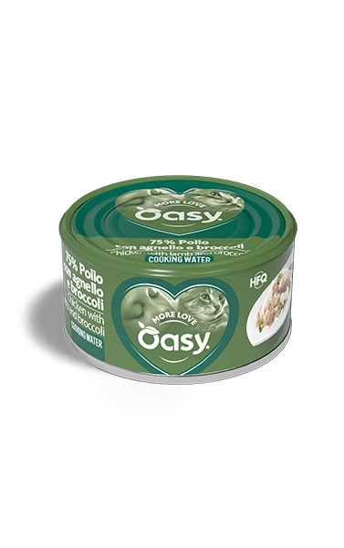 Oasy More Love - Umidi naturali complementari per gatti - Pollo con Agnello e Broccoli