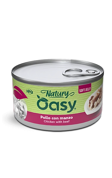 Oasy Natury Soft Jelly - Pollo con manzo - Cibo umido naturale per gatti