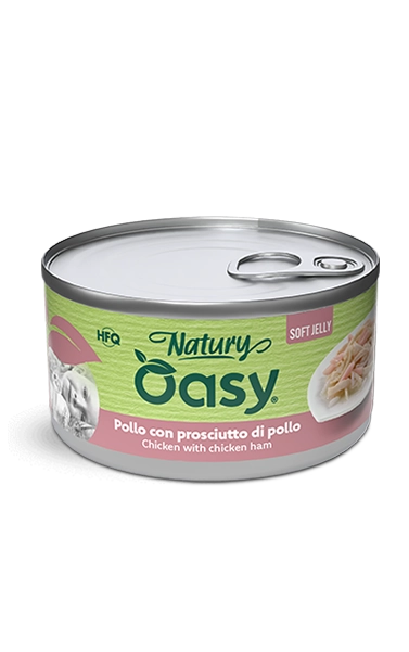 Oasy Natury Soft Jelly - Pollo con prosciutto di pollo - Cibo umido naturale per gatti