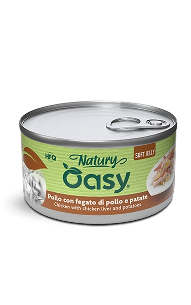Oasy Natury Soft Jelly - Pollo con fegato di pollo e patate - Cibo umido naturale per gatti