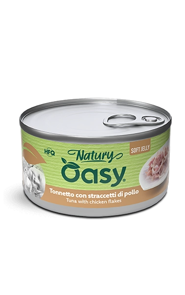 Oasy Natury Soft Jelly - Tonnetto con straccetti di pollo - Cibo umido naturale per gatti