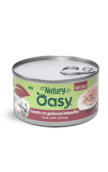 Oasy Natury Soft Jelly - Tonnetto con gamberone indopacifico - Cibo umido naturale per gatti
