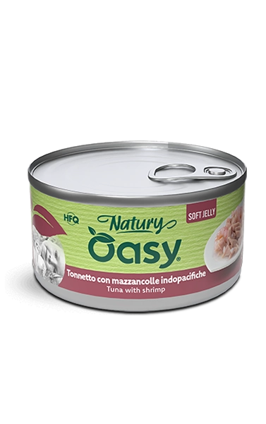 Oasy Natury Soft Jelly - Tonnetto con mazzancolle indopacifiche - Cibo umido naturale per gatti