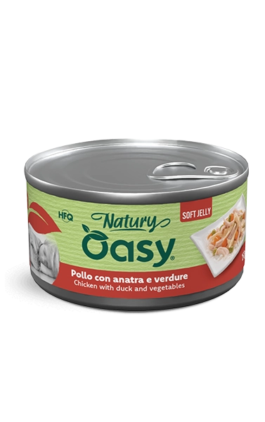Oasy Natury Soft Jelly - Pollo con anatra e verdure - Cibo umido naturale per cani