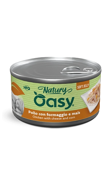 Oasy Natury Soft Jelly - Pollo con formaggio e mais - Cibo umido naturale per cani