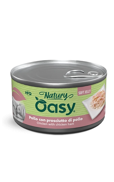 Oasy Natury Soft Jelly - Pollo con prosciutto di pollo - Cibo umido naturale per cani