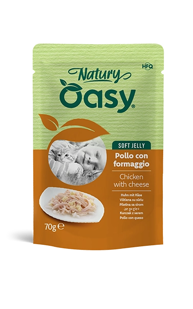 Oasy Natury Soft Jelly - Pollo con formaggio - Cibo umido naturale per gatti