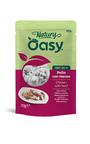 Oasy Natury Soft Jelly - Pollo con manzo - Cibo umido naturale per gatti