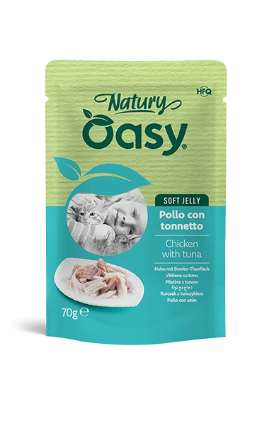 Oasy Natury Soft Jelly - Pollo con tonnetto - Cibo umido naturale per gatti