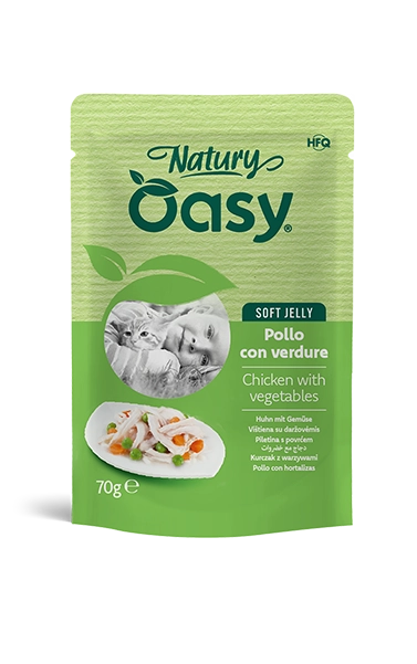 Oasy Natury Soft Jelly - Pollo con verdure - Cibo umido naturale per gatti