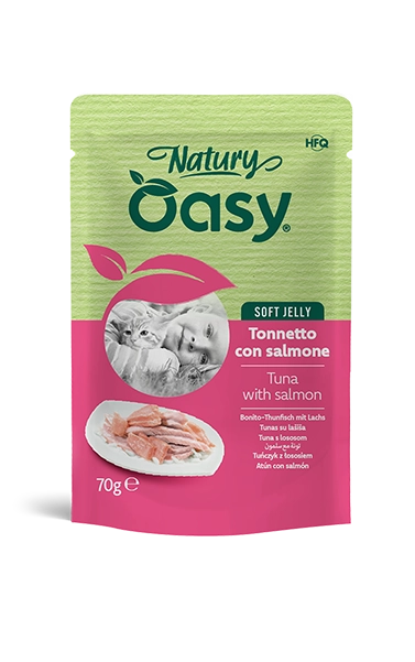 Oasy Natury Soft Jelly - Tonnetto con Salmone - Cibo umido naturale per gatti