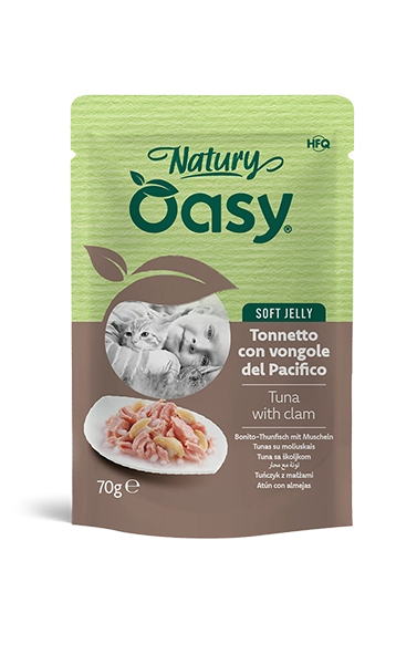 Oasy Natury Soft Jelly - Tonnetto con Vongole - Cibo umido naturale per gatti