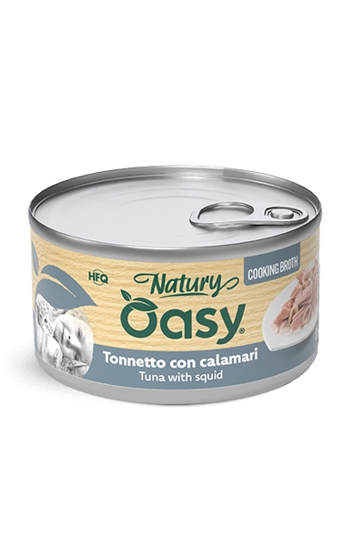 Oasy Natury Cooking Broth - Tonnetto con calamari - Cibo umido naturale per gatti
