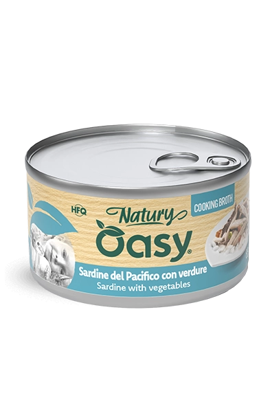 Oasy Natury Cooking Broth - Sardine del Pacifico con verdure - Cibo umido naturale per gatti