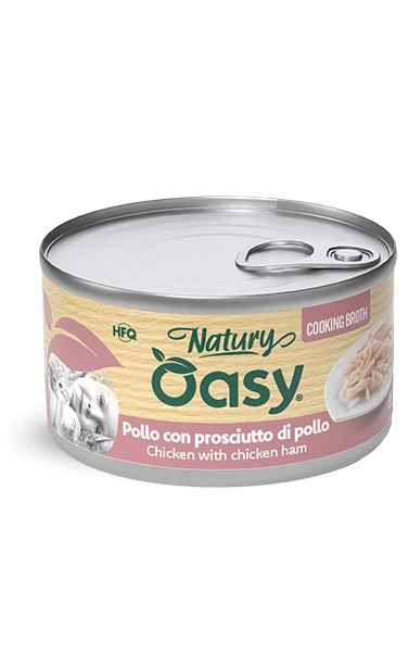 Oasy Natury Cooking Broth - Pollo con prosciutto di pollo - Cibo umido naturale per gatti
