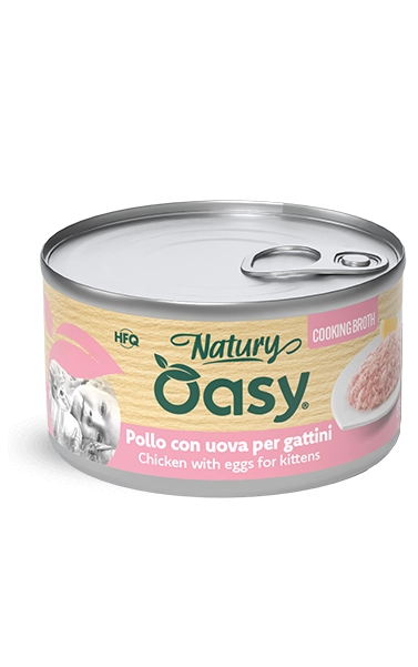 Oasy Natury Cooking Broth - Pollo con uova per gattini - Cibo umido naturale per gatti