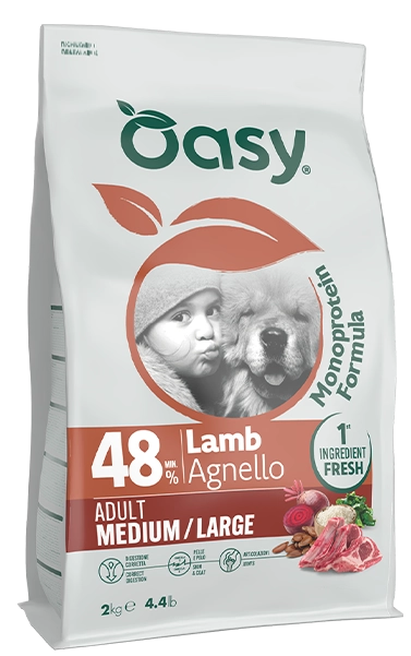 Cibo secco monoproteico Oasy per cani adulti taglia media/grande gusto agnello