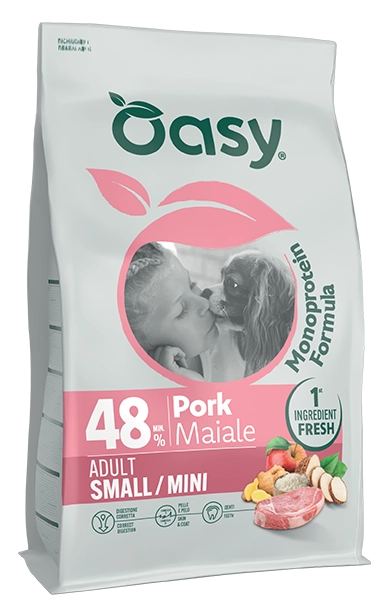 Cibo secco monoproteico Oasy per cani adulti taglia piccola gusto maiale