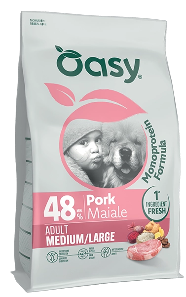 Cibo secco monoproteico Oasy per cani adulti taglia media/grande gusto maiale