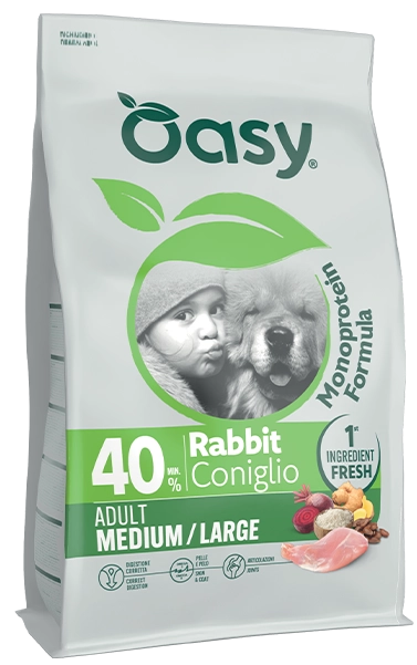 Cibo secco monoproteico Oasy per cani adulti taglia media/grande gusto coniglio
