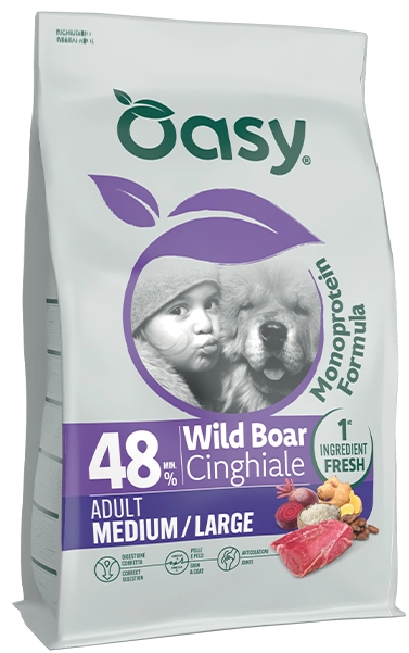 Cibo secco monoproteico Oasy per cani adulti taglia media/grande gusto cinghiale