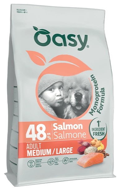 Cibo secco monoproteico Oasy per cani adulti taglia media/grande gusto salmone