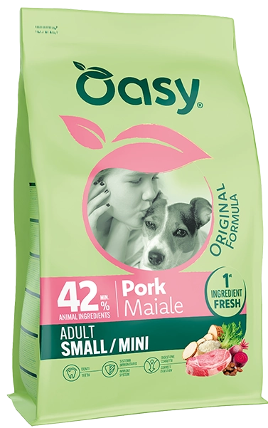 cibo secco per cani oasy - adult small mini maiale