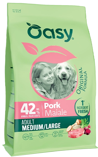 alimento secco per cani oasy | adult medium maiale