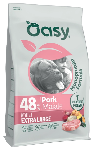 Cibo secco monoproteico Oasy per cani adulti taglia extra large gusto maiale