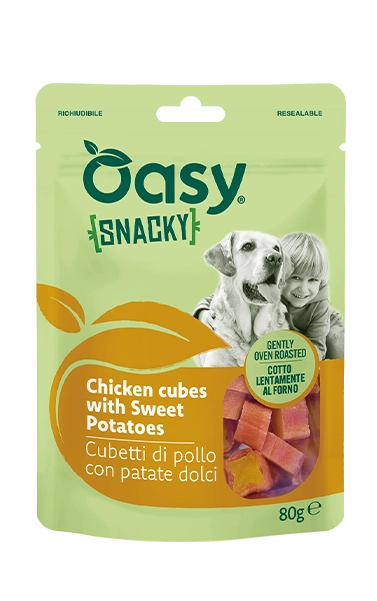 Snacky- Cubetti di Pollo con Patate Dolci - Snack per cani oasy