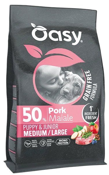 Oasy Grain Free Formula cane Puppy Medium/Large Maiale