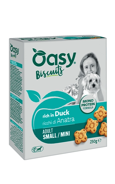 Monoprotein Biscuits - Biscotti monoproteici per cani adulti di taglia piccola ricchi di anatra - Oasy