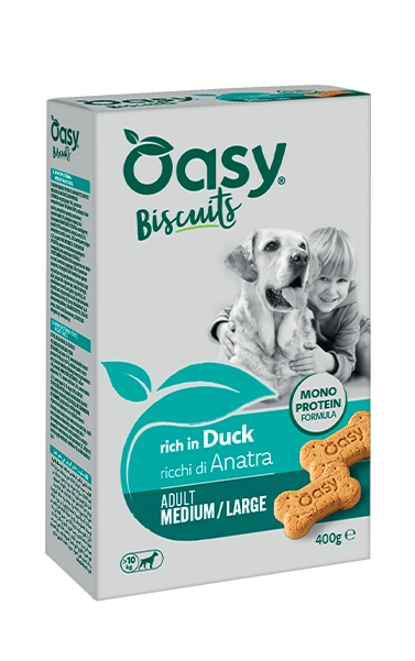 Monoprotein Biscuits - Biscotti monoproteici per cani adulti di taglia media e grande ricchi di anatra - Oasy